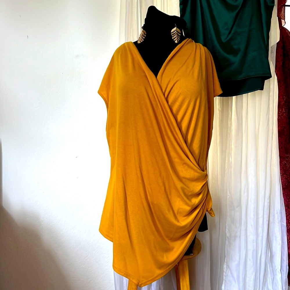 Flowy Gold Wrap Top/high low hem/BloomChic Short Sleeve/Bundle Price $10